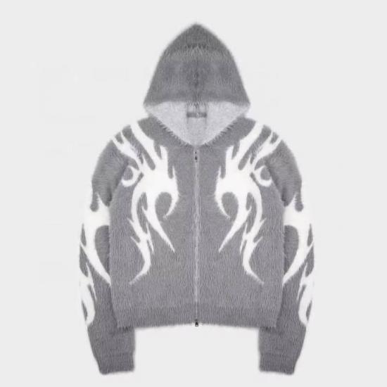 Men's winter jacquard knitted hooded sweater