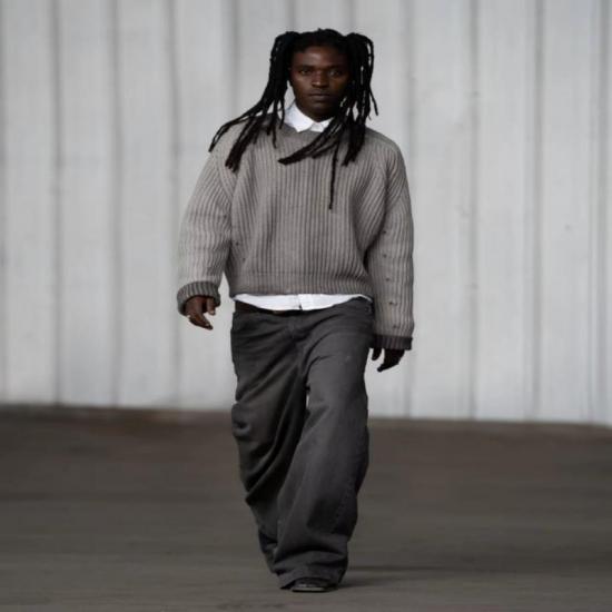 Dark gray ribbed knit sweater flatlay