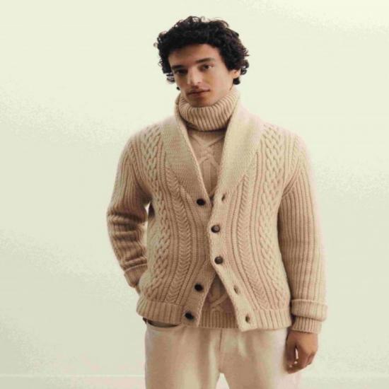 Off-white knit cardigan on male model