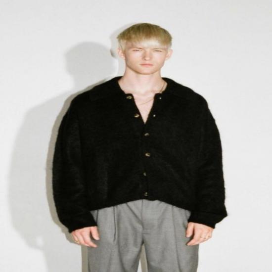 Men's black plush shawl collar cardigan