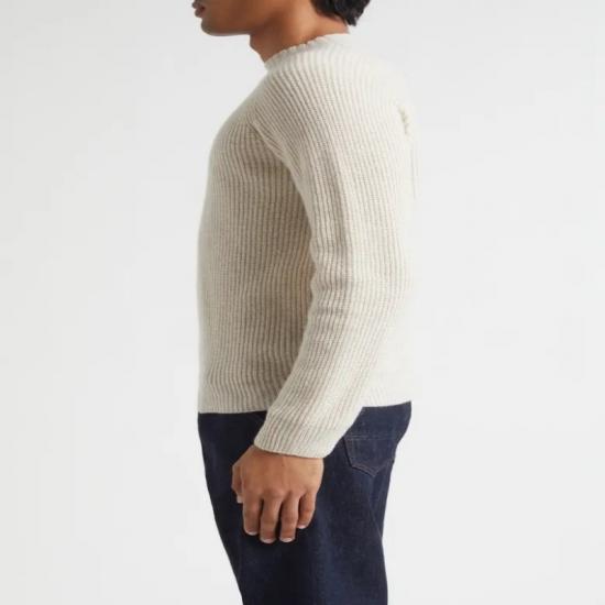 Custom Light Beige Knitted Sweater Ribbed Sleeves