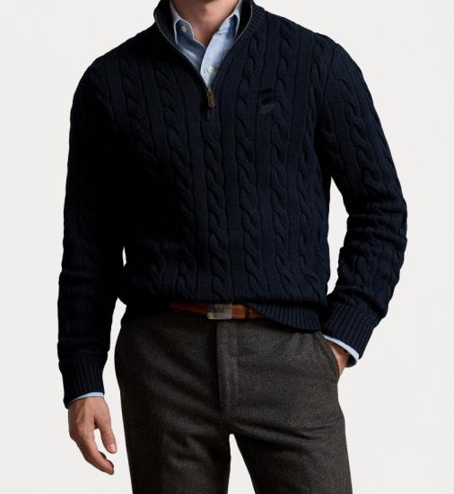 Custom Men's Half-Zip Cable Knit Sweater Wholesale