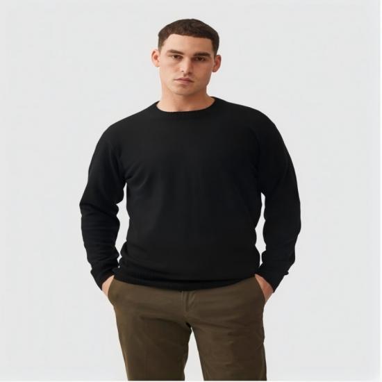 Black crewneck sweater on male model