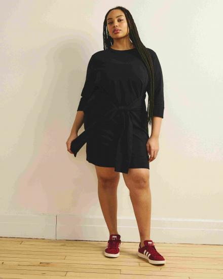 Misa Tie Sweatshirt Dress - Black - 主图