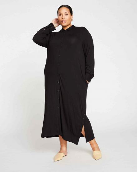 Sally Liquid Jersey Shirt Dress - Black - 主图