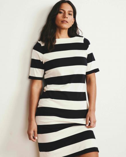 Belle Breton Stripe Jersey Dress - Ecru/Black Rugby Stripe - 主图