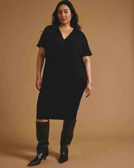 Teresa Liquid Jersey V-Neck Dress - Black - 主图