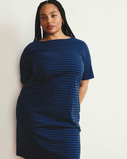 Belle Breton Stripe Jersey Dress - Deep Teal/Black Stripe - 主图