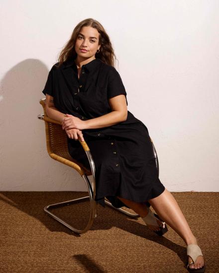 Dune Linen Shirtdress - Black - 主图
