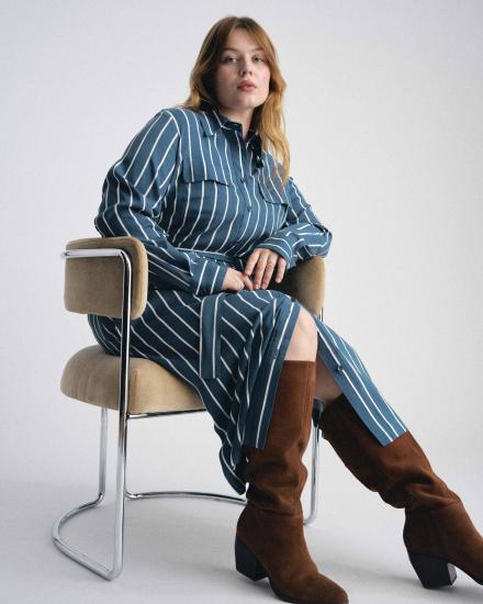 Cooling Stretch Cupro Savannah Dress - Ensign Blue/White Stripe