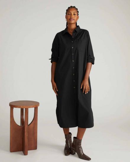 Odeon Stretch Poplin Shirtdress - Black - 主图