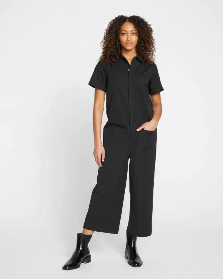 Kate Stretch Cotton Twill Jumpsuit - Black