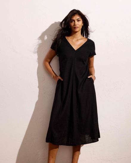 Louvre Bow Back Linen Dress - Black