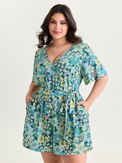 bloomchic plus size floral print waist-tie romper