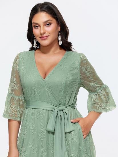 Lace Textured Side Waist Tie Midi Dress