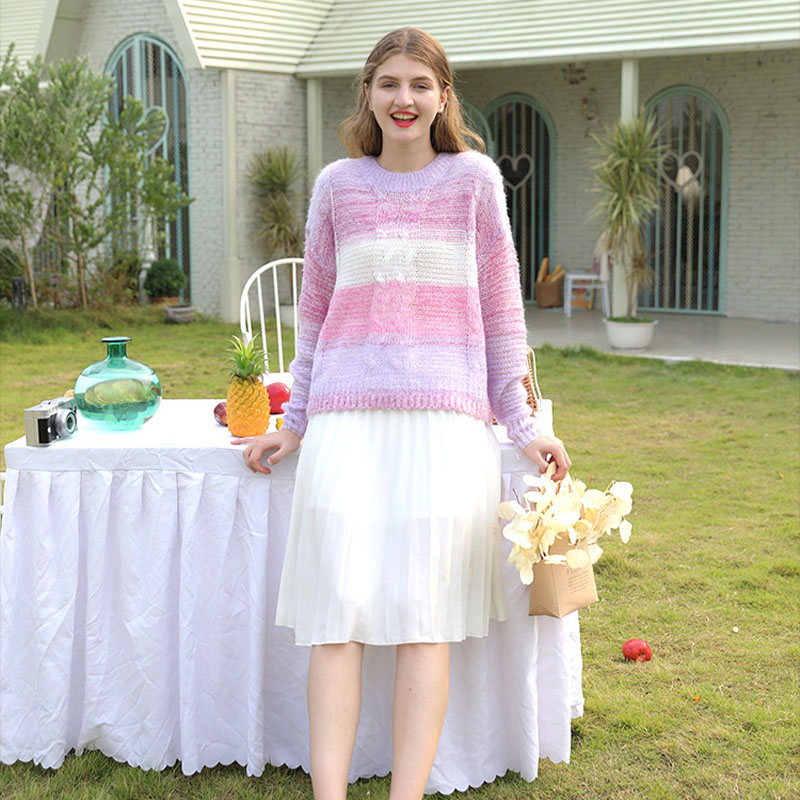 Patchwork Pink Color Mesh Sweater